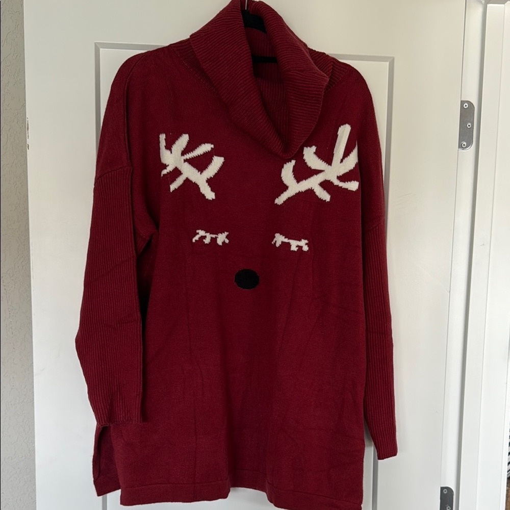 Amazon Burgundy Reindeer Cowl Neck Sweater